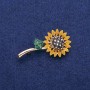 Brooch Pendant Sunflower Flower 24x48mm with rhinestones and enamel, metallic gold tone