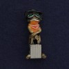 Brooch-pendant Frog with Suitcase, silver metal, brown enamel, 45×18 mm +
