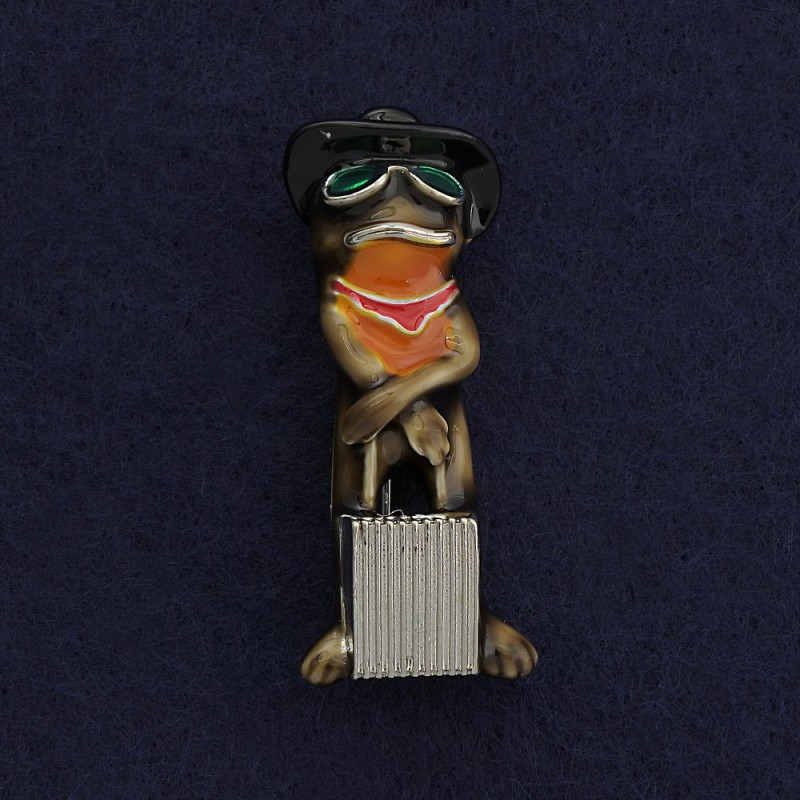 Brooch-pendant Frog with Suitcase, silver metal, brown enamel, 45×18 mm +
