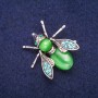 Brooch Butterfly with Green Cat's Eye and Crystals, Silver Metal 33x34mm