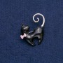 Brooch Cat with Pink Bow, Black Enamel, Silver Metal 39x37mm +