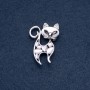 Brooch "Kitten" white Cat's Eye gemstone color metal "silver" 30x45mm
