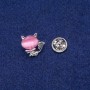 Brooch Cat with Cabochon Cat's Eye and Stones 16x17mm, Silver Metal
