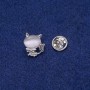 Brooch Cat with Cabochon Cat's Eye and Rhinestones 16x17mm, Silver Metal