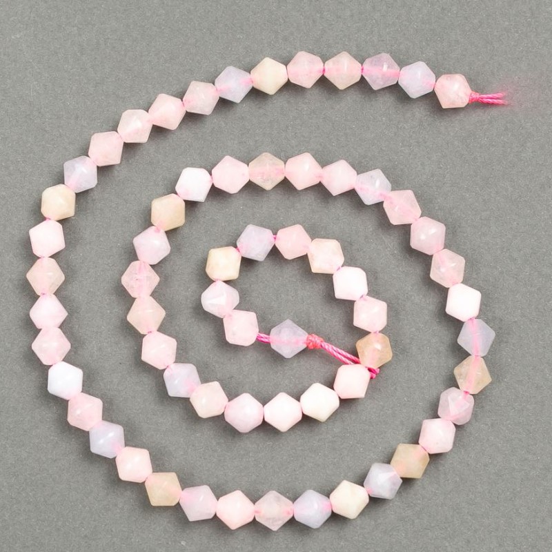 Morganite Beads on Thread, Faceted Diamond Shape, 6.5×6 mm (+/-), Thread Length 38 cm