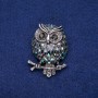 Brooch Owl with Mother-of-P Pearl Halite and Enamel 36x48mm, Silver Metal
