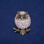 Brooch Owl with Mother-of-Pearl, Chalcedony and Enamel 36x48mm, gilded metal