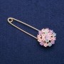 Brooch-Pin Hydrangea multicolor with crystals 29x78 mm, golden metal