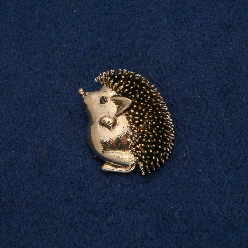 Pendant-brooch Hedgehog with golden metal and black crystal 37x30 mm +