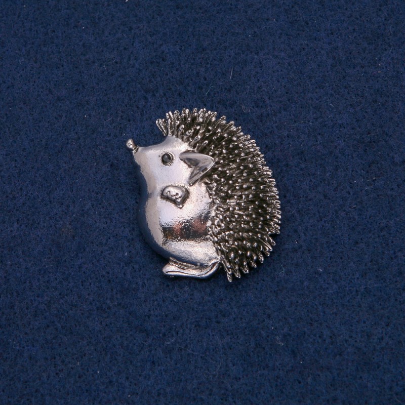 Brooch-pendant Hedgehog, silver-toned metal with black rhinestone 37x30 mm +
