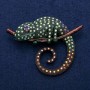 Chameleon Brooch with Enamel and Rhinestones 60x77mm, Silver Metal