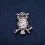 Brooch Owl enamel with chalcedony and white crystals silver metal 26x33mm
