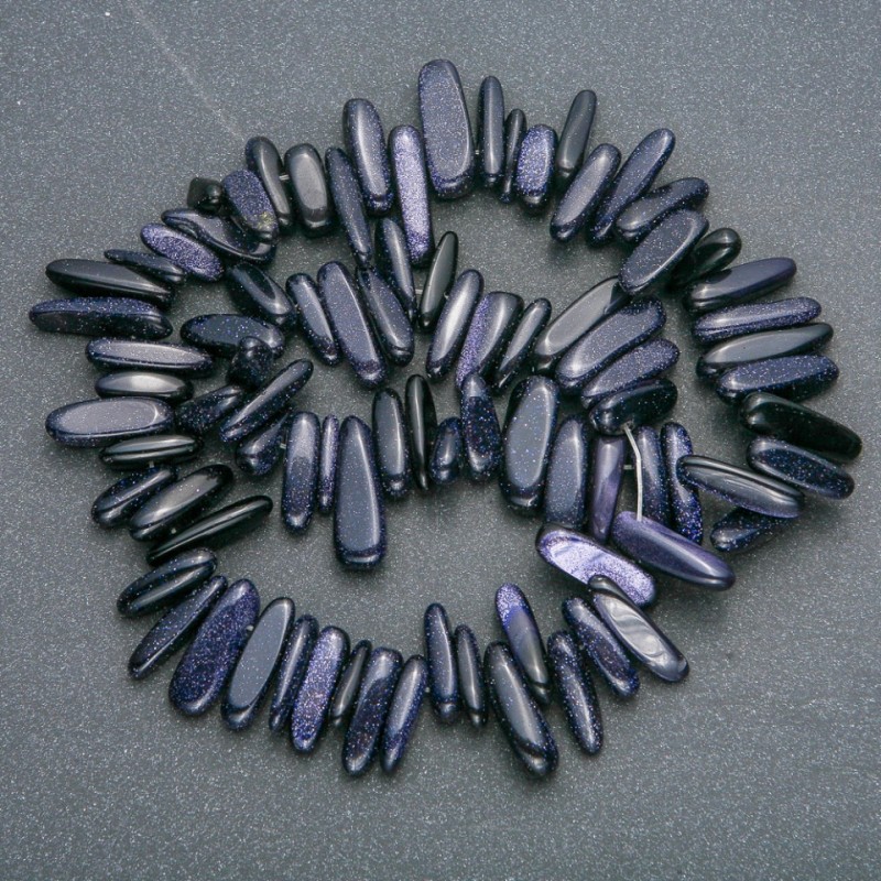 Natural Stone Bead Aventurine Night of Cairo chip "needle", diameter 20x6mm, length 41cm +