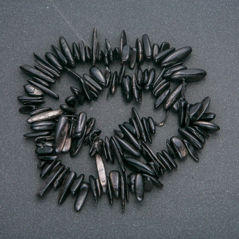 Natural Obsidian Bead Thread - Nugget "Needle", diameter 10-20×3-5mm, length 40cm ± on thread