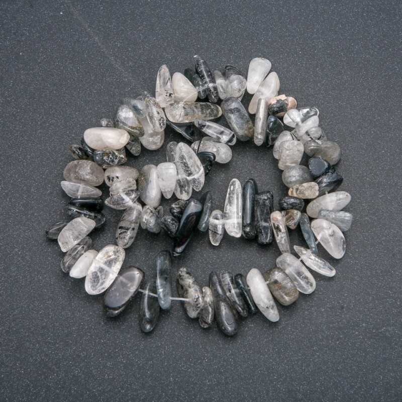 Rutilated Quartz Hairy (Hyaline) Bead Thread, Chip "Needle", diameter 15x5mm, length 41cm +