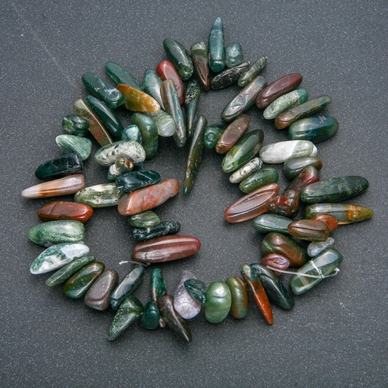Green Jasper Chip Necklace String "Needle", 18x6mm, 40cm+