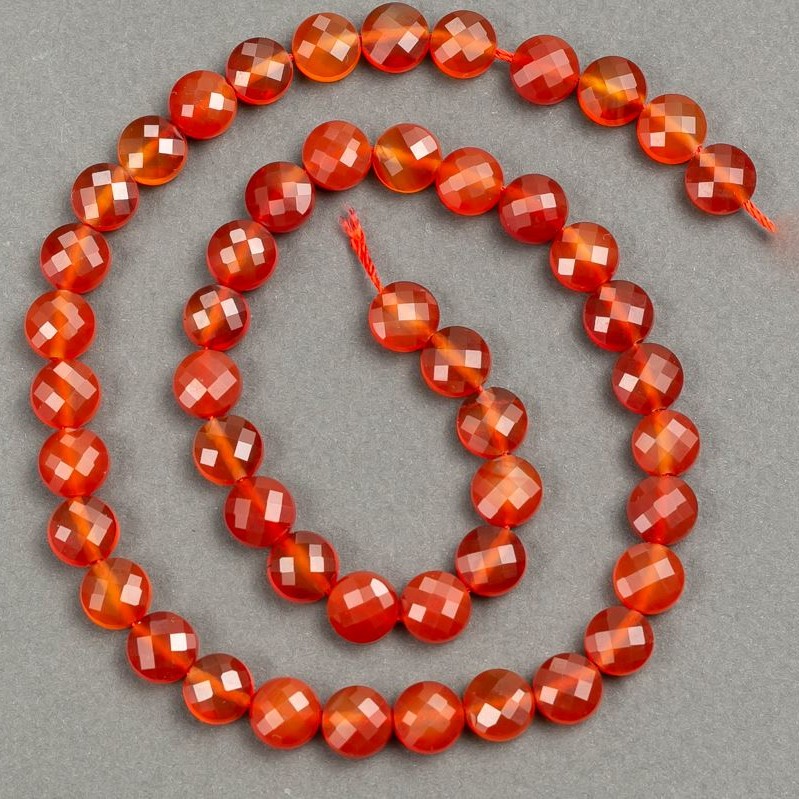 Carnelian gemstone strand, faceted roundel bead 8x5mm, length 39cm