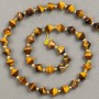 Tiger's Eye Beads on Thread, Natural Stone, Faceted Diamond-Shaped 8x8mm, Thread Length 38cm ± (Bead Insert 3x3mm)