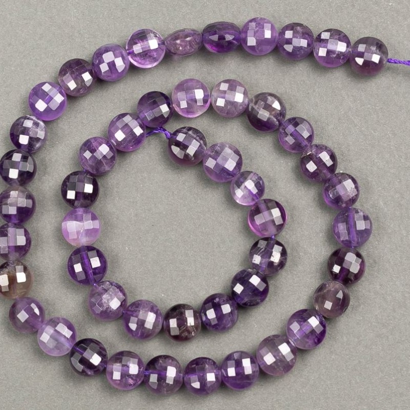 Bead string of natural stone Amethyst faceted coin, diameter 8x5mm, length 40cm +