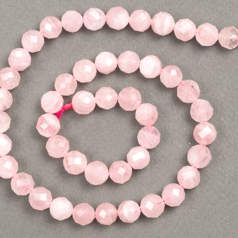 Natural Stone Beads Pink Quartz Faceted Round Beads 8mm on a Thread, 38 cm Length +