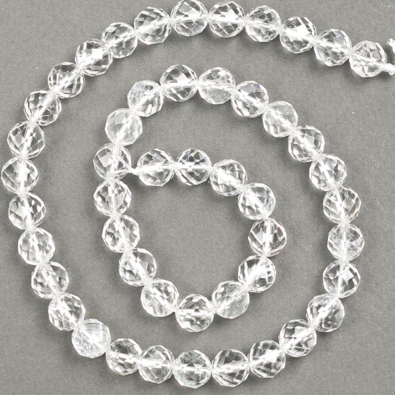 Natural Stone Beads Mountain Crystal Faceted Round Bead 8mm Diameter, 39cm Length +