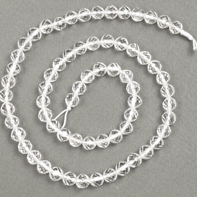 Natural Stone Beads Mountain Crystal Faceted Round 6mm Diameter, 38cm Length +
