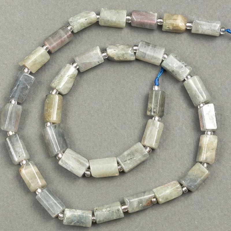 Labradorite Natural Stone Bead on Thread, Faceted 11x7mm, Length 40cm ± with Czech beads (3x2mm)