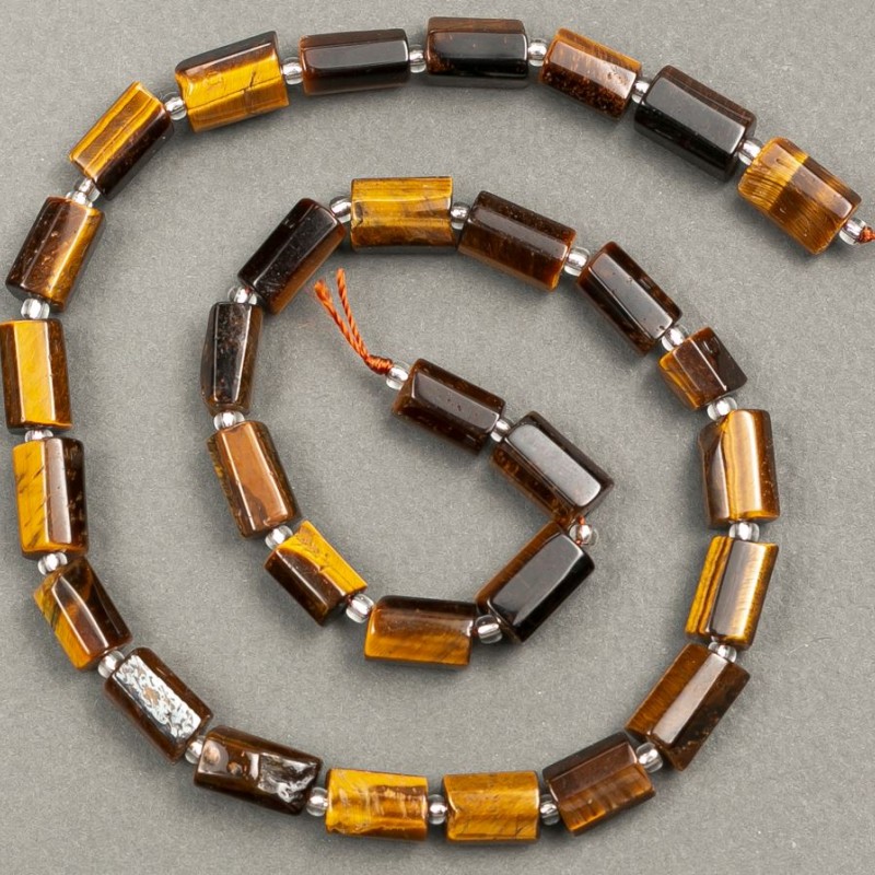 Tiger's Eye Beads on Thread, natural stone, faceted 11x7mm, length 40cm+