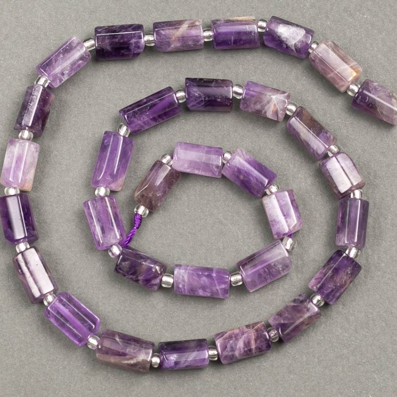 Amethyst Beads on Thread Natural Stone Faceted 10x6mm, length 39cm ± with seed beads (3x2mm)