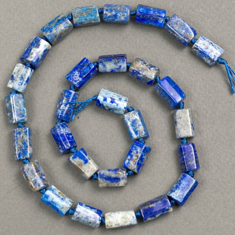 Lapis Lazuli Beads on Thread, natural stone, faceted, d12-11×8-7mm, thread length 40cm+