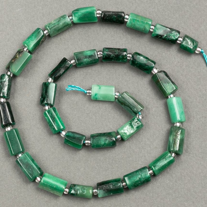 Emerald Beads on Thread Natural Stone Cut Emerald d 11-7mm, length 39cm ± with seed beads (3x2mm)
