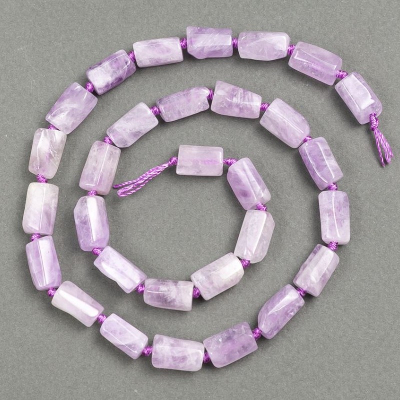 Kunzite Beads on Thread, Natural Stone, Cut, d 11-10×7-6mm, length 39cm±, with seed beads (2mm)
