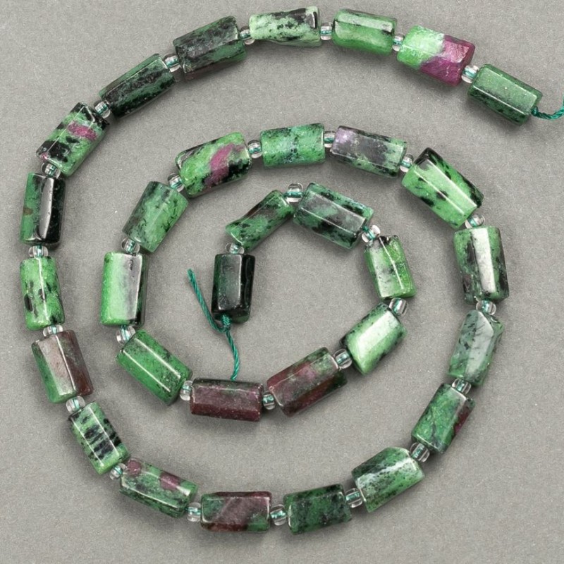 Beads on a Thread Natural Zoisite Rough Cut 11x7mm, 40cm± with Seed Beads 3x2mm