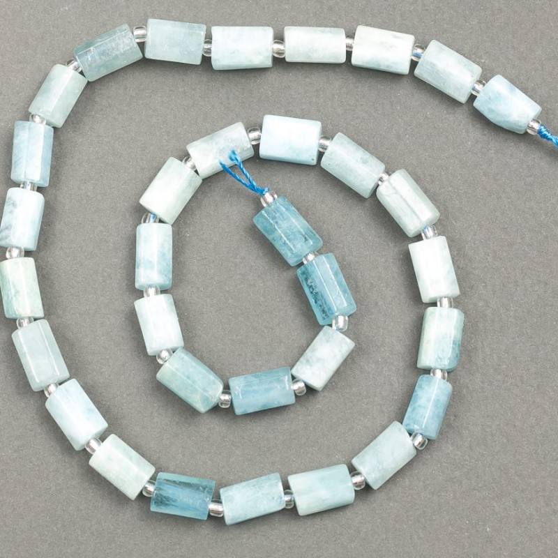 Aquamarine Beads on Thread Natural Stone Cut 10×6mm, length 40cm± (with seed beads 3×2)