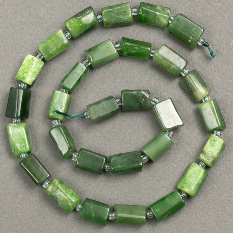Jadeite Beads on Thread Natural Jadeite Beads, Bevel Cut d 12–10×7mm, length 40cm± (with 3×2mm seed beads)