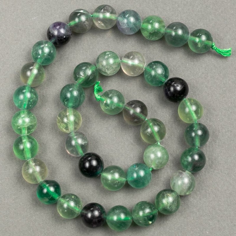 Natural Fluorite Beads on Thread, 10mm diameter, 39cm length +
