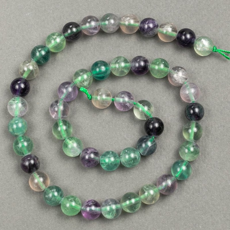 Natural Fluorite Beads on Thread, 8mm Diameter, 39cm Length +
