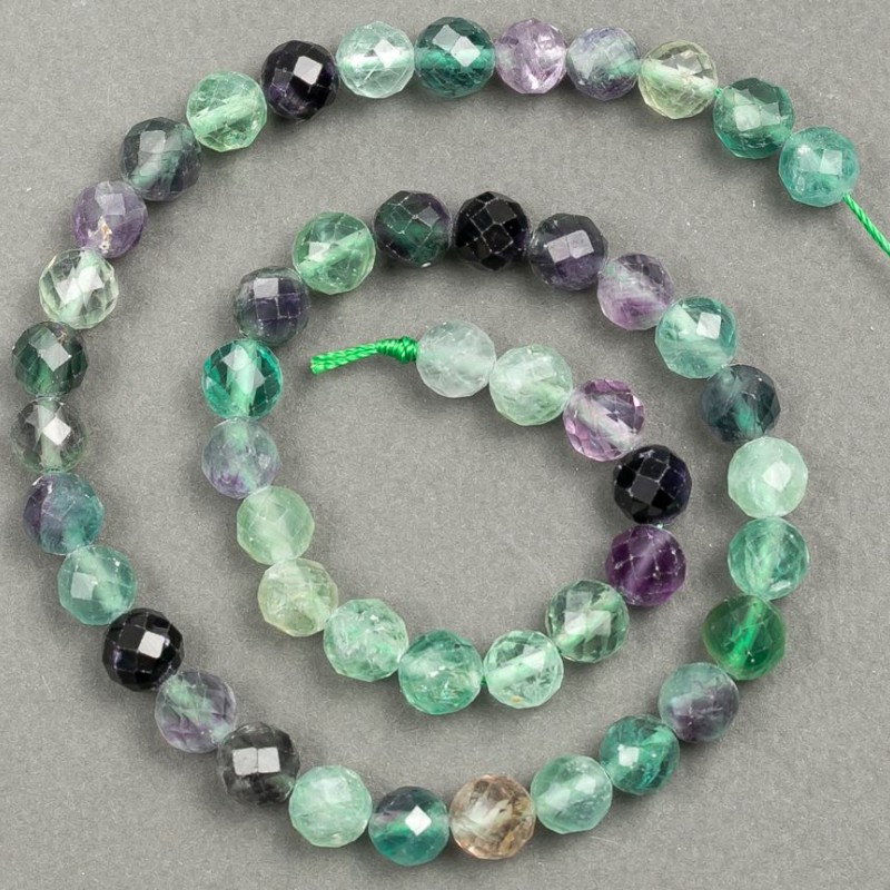 Natural Fluorite Beads on Thread, Faceted, 8mm, 37cm length +