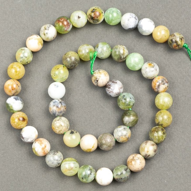 Natural Green Opal Beads on Thread, 10mm Diameter, 39cm Length +