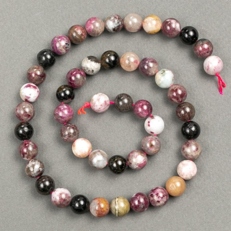 Tourmaline Beads on a Natural Stone Thread, 8mm diameter, 40cm length