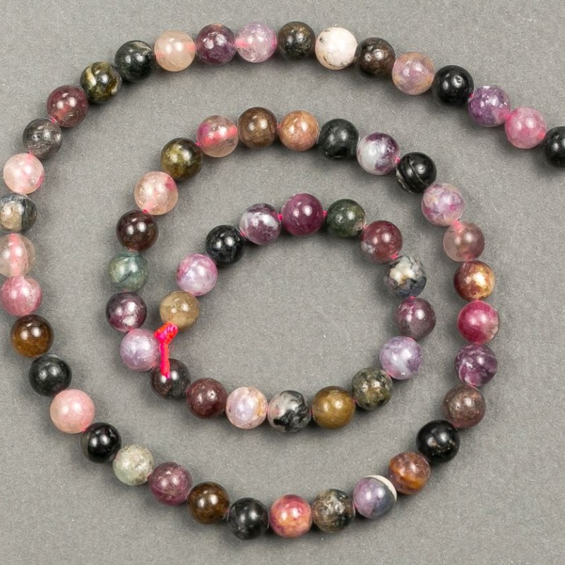 Natural Tourmaline Beads on Thread, 6mm Diameter, 41cm Length +