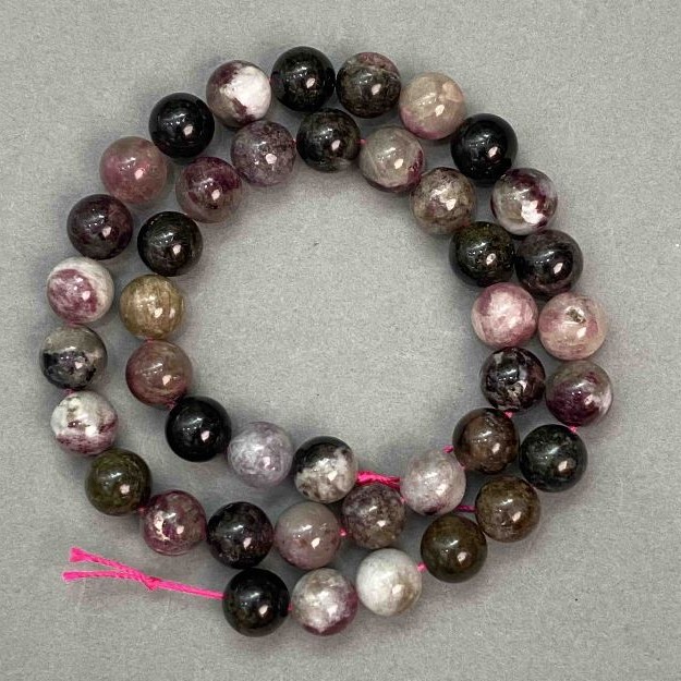 Natural Tourmaline Beads on a String, 10mm diameter, 41 cm length +