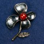 Brooch Flower with Carnelian Bead and Enamel, 47x60mm, gold-toned metal