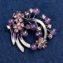 Brooch with natural Amethyst Sprig with pink rhinestones, metal color silver 43x48mm