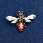 Brooch "Bee" with red and black rhinestones, gray enamel, silver metal 42x32mm