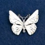 Brooch "Butterfly" with white crystals, white enamel, and halite, silver metal color 38x31mm