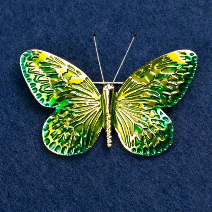 Brooch "Butterfly" green enamel, gold metal color 55x39mm