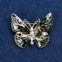 Brooch "Butterfly" with White Crystals, Dark Gray Enamel with Chalcedony, Gold Tone Metal 37x32mm
