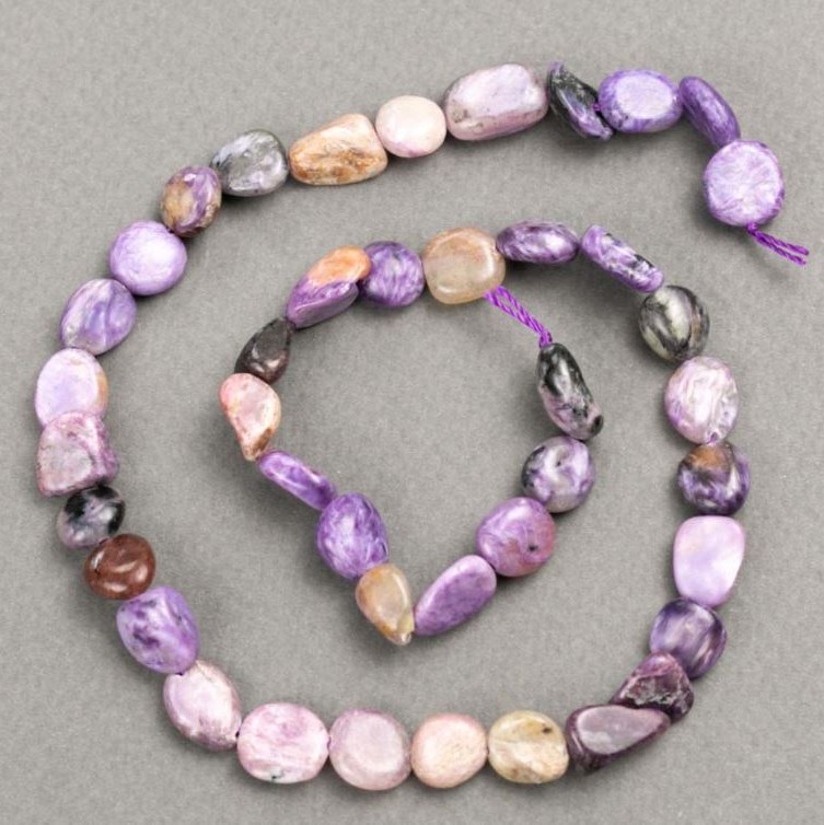 Charoite Beads natural 8–10 mm drilled, length 40 cm plus