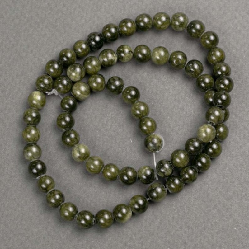 Beads on fishing line - Tinted Quartz (aluminum-free acrylic) dark green smooth sphere, diameter 6.5 mm, length 40 cm